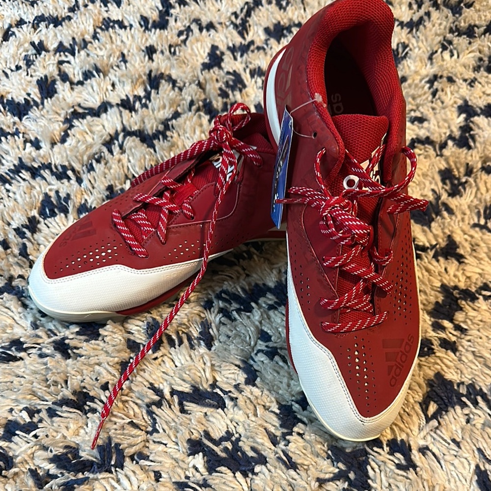 Adidas Men's Red and White Metal Cleats